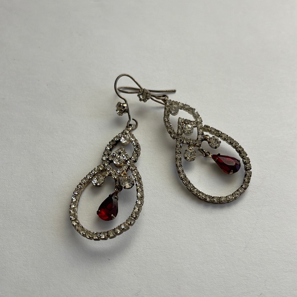 Red 🩸 Tear Drop  rhinestone chandelier Earrings